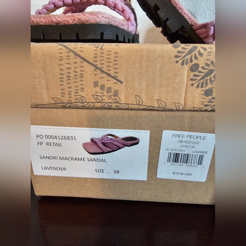 Free People Sandri Macrame Sandals Lavander New in Box size 38 (7.5 -8 US) - Picture 8 of 13
